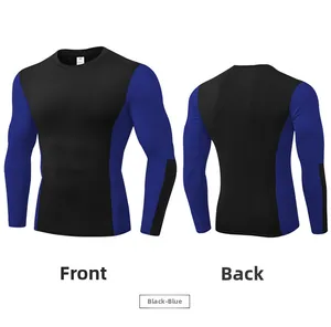 Vues avant et arrière du t-shirt de compression sport pour hommes en noir et bleu