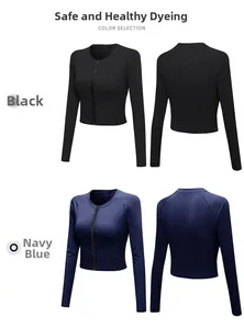 Selezione colori per giacche yoga corte con zip a maniche lunghe in nero e blu navy