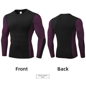 Vue avant et arrière du t-shirt de compression homme à séchage rapide noir et bordeaux