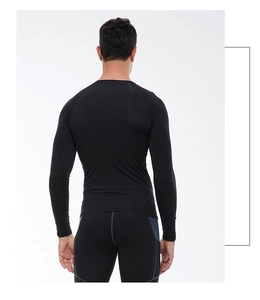 Men's black compression long sleeve suit featuring ergonomic seams and back view details