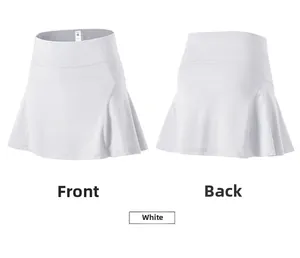 Front and back views of high-waisted white tennis skort with pleated quick-dry fabric