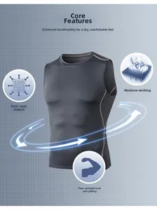 Detail view of men's athletic tank top with reinforced flat seams and moisture-wicking fabric