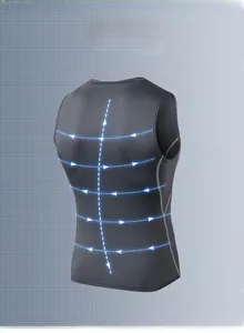 Rear view of dark grey men's slim fit compression tank top with high stretch fabric