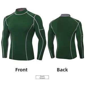 Vues avant et arrière du haut de compression vert foncé avec coutures plates contrastées