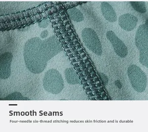 Détail macro du short de yoga avec coutures plates et imprimé camouflage turquoise