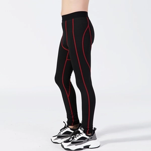 Boys high elastic quick dry compression sports leggings in black with red piping