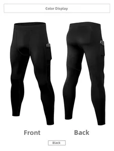 Mens compression workout pants with side pocket for phone and elastic waist