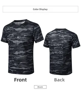 Vue avant et arrière du t-shirt de sport camouflage à séchage rapide pour hommes noir