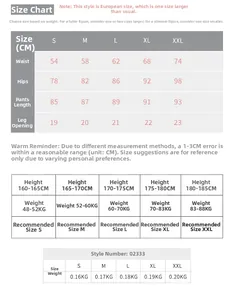Size chart for women's yoga leggings showing S to XXL dimensions in CM and KG