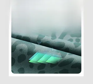 Détail du tissu de yoga imprimé léopard avec texture tricotée respirante et évacuation d'humidité