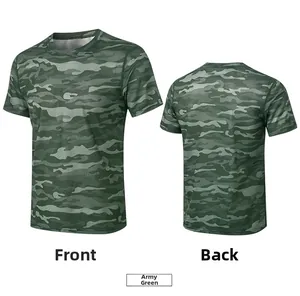 Vue avant et arrière du t-shirt camouflage homme vert armée en tissu respirant à séchage rapide