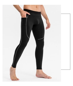 Détail du pantalon de compression pour homme avec taille élastique et poche latérale