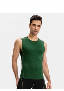 Detail of men's compression vest with high-elastic stitching for gym training