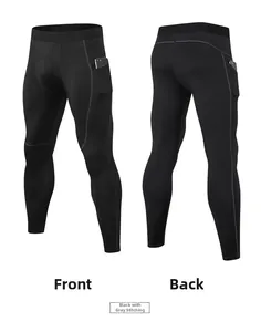 Vue avant et arrière du legging de compression homme avec poche et coutures grises