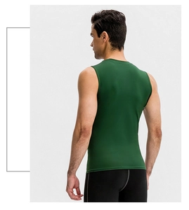 Close-up back view of dark green compression vest highlighting high elasticity and stitching