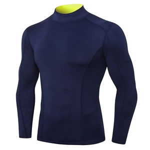 T-shirt de compression à manches longues pour homme en bleu marine avec tissu élastique