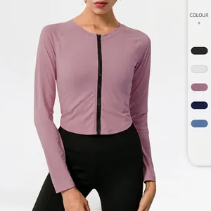 Top da Yoga a Manica Lunga Sportivo da Donna con Cerniera Slim Fit Poliestere Activewear Corsa Fitness Palestra Traspirante