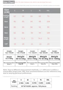 Size chart for men's compression shirt showing length, chest, waist, and height weight guide