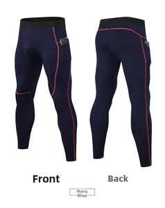 Pantalon de compression bleu marine pour homme avec poches latérales et coutures contrastées