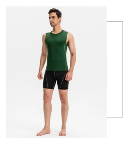 Detailed view of high-stretch green compression tank top with white side stitching for gym