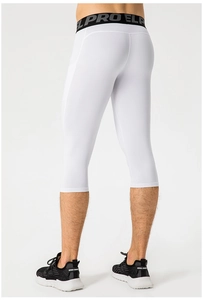 Rear view of men's white compression 3/4 leggings with wide elastic waistband