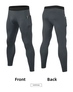 Collant de compression gris pour hommes avec poche latérale et taille haute élastique