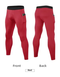 Pantalon de compression rouge pour homme avec poche latérale cachée, vue recto verso