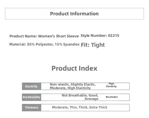 Tabella dettagliata del tessuto in poliestere ed elastan per t-shirt fitness donna