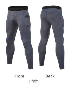 Détails du pantalon de compression gris pour homme avec coutures et poche latérale