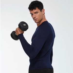 Navy blue men's compression long sleeve shirt for gym training and running
