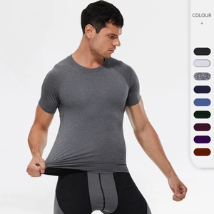 Men's Slim Fit Quick Dry Short Sleeve Sport T-Shirt Compression Gym Running Workout Top Breathable High Elastic Athletic Tee