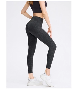 Detailed back view of high waisted seamless yoga pants with grey marble pattern