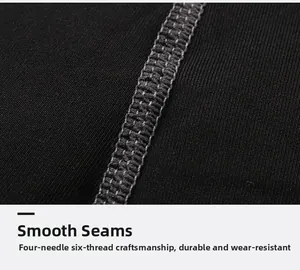 Détail de couture plate à quatre aiguilles et six fils sur short de compression sport noir