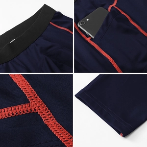 Pantalon de compression sport pour hommes avec poche téléphone et coutures orange vif
