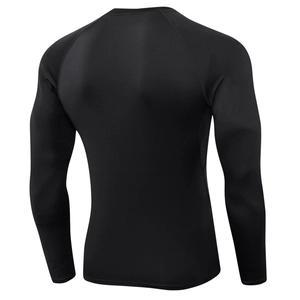 Back view of men's black compression sports shirt with ergonomic fit and quick-dry fabric