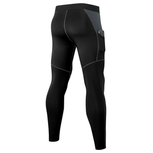 Men's compression training pants in high elastic black fabric with side phone pocket