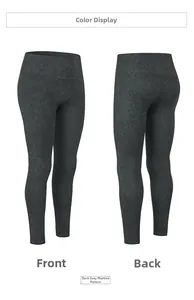 Front and back detail of high-waisted yoga leggings with dark grey mottled pattern