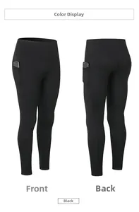 Vue avant et arrière du legging de yoga noir à taille haute avec poches latérales pratiques