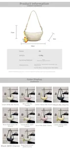 Detailed size specifications and color comparison of PU leather croissant shoulder bag