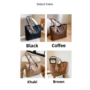 Litchi pattern leather tote bag collection featuring black, coffee, khaki, and brown colors
