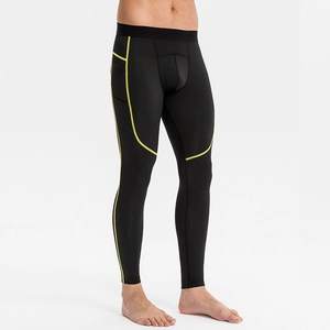 Pantalon de compression pro pour hommes avec poches et coutures jaunes sport
