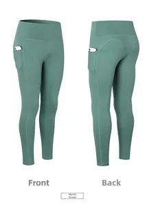 Vues détaillées avant et arrière du pantalon de yoga taille haute avec poches latérales