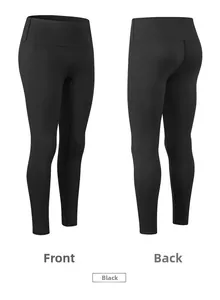Detailed front and back view of black high-waisted seamless yoga pants for women