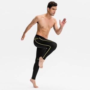 Pantalon de compression PRO pour homme avec coutures jaunes contrastées pour le fitness