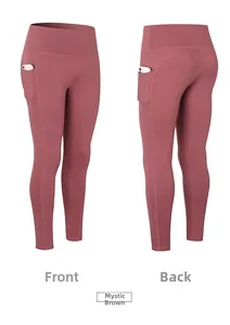 Vues détaillées avant et arrière du pantalon de yoga taille haute avec poches latérales