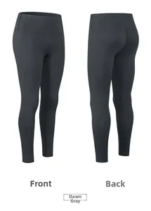Front and back detail of high-waist seamless yoga leggings in dawn grey color