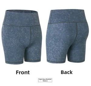 Vues avant et arrière du short de yoga taille haute avec imprimé marbre gris clair