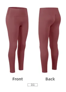 Front and back view of seamless high waist yoga leggings in mysterious brown color