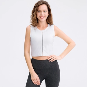 Damen weißes ärmelloses Yoga-Top und Sporthose mit hoher Taille im Set