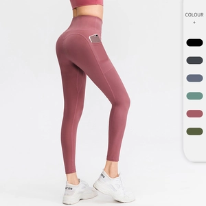Pantalon de Yoga Taille Haute pour Femmes Contrôle du Ventre Leggings de Sport Avec Poches Latérales Couleur Unie Fitness Gym